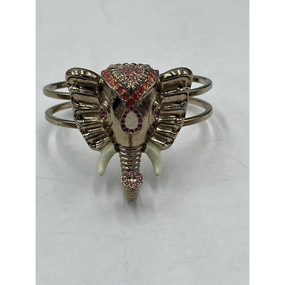 Betsey Johnson Pink Crystals Trunk Up Good Luck Elephant Bangle Hinged  Bracelet - Picture 7 of 13